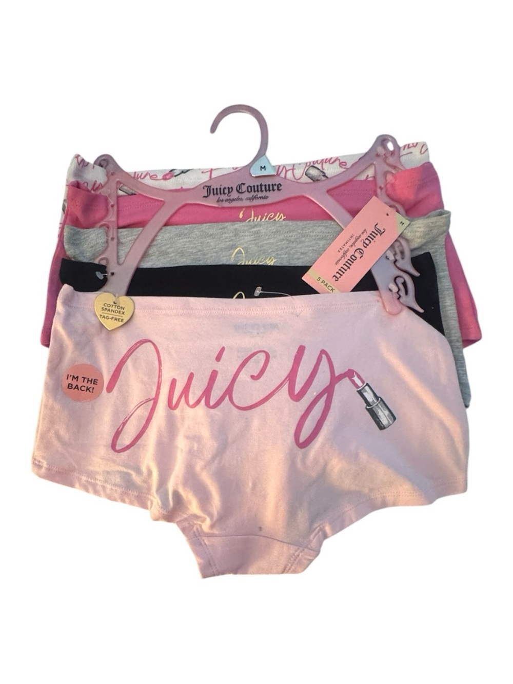 New Juicy Couture Pink 5 pack Boyshorts Underwear Set Women’s Size Medium